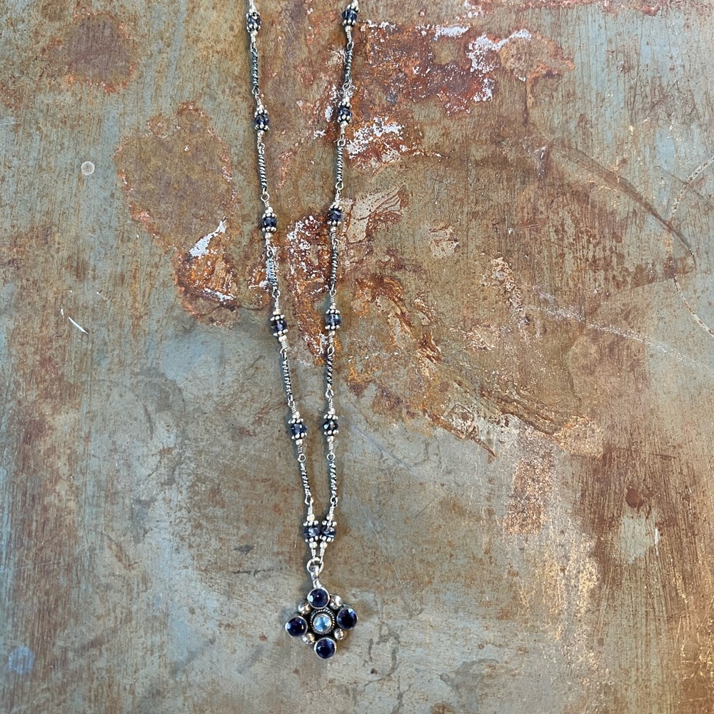 Artisan Crafted SS Amethyst, Blue Topaz & Moonstone Necklace EPOC